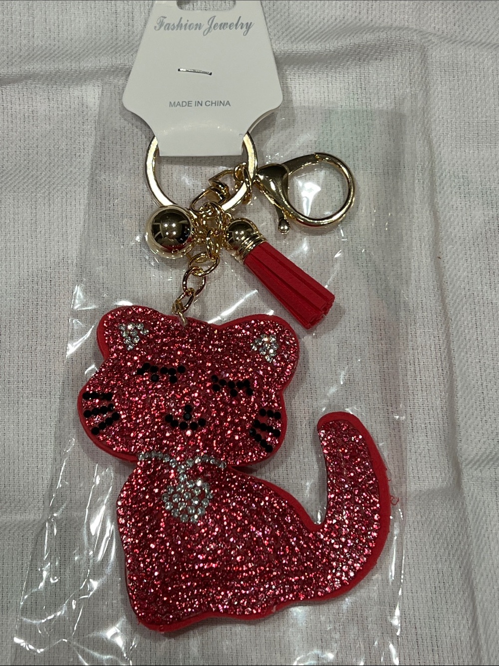 The Gold Blush Pink Cat Key Ring/Bag Charm NWT
